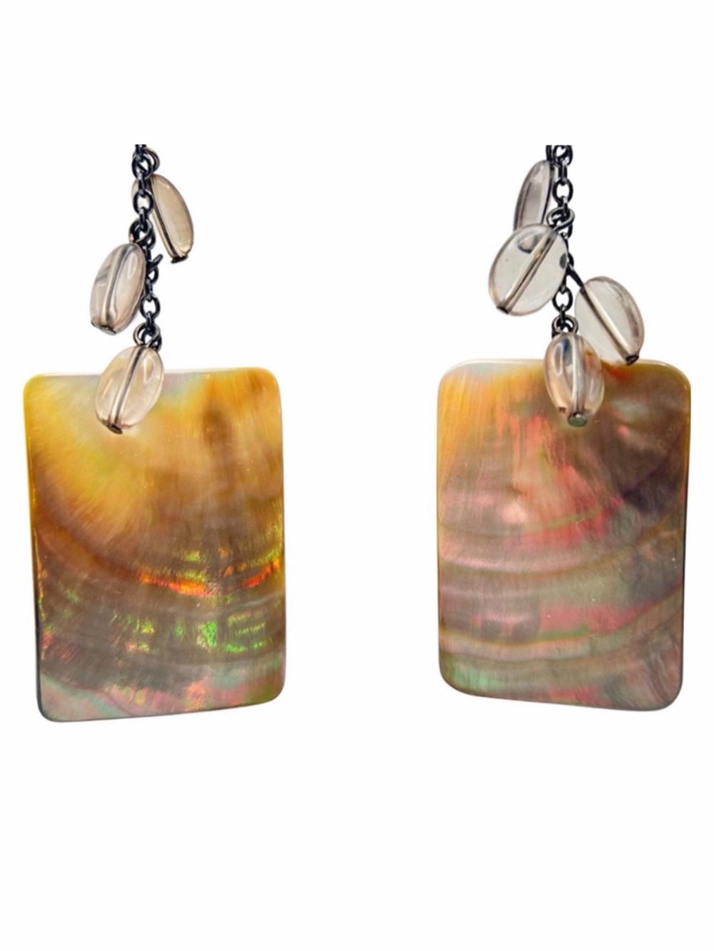 Vintage Abalone Smoky Quartz Statement Drop Earrings